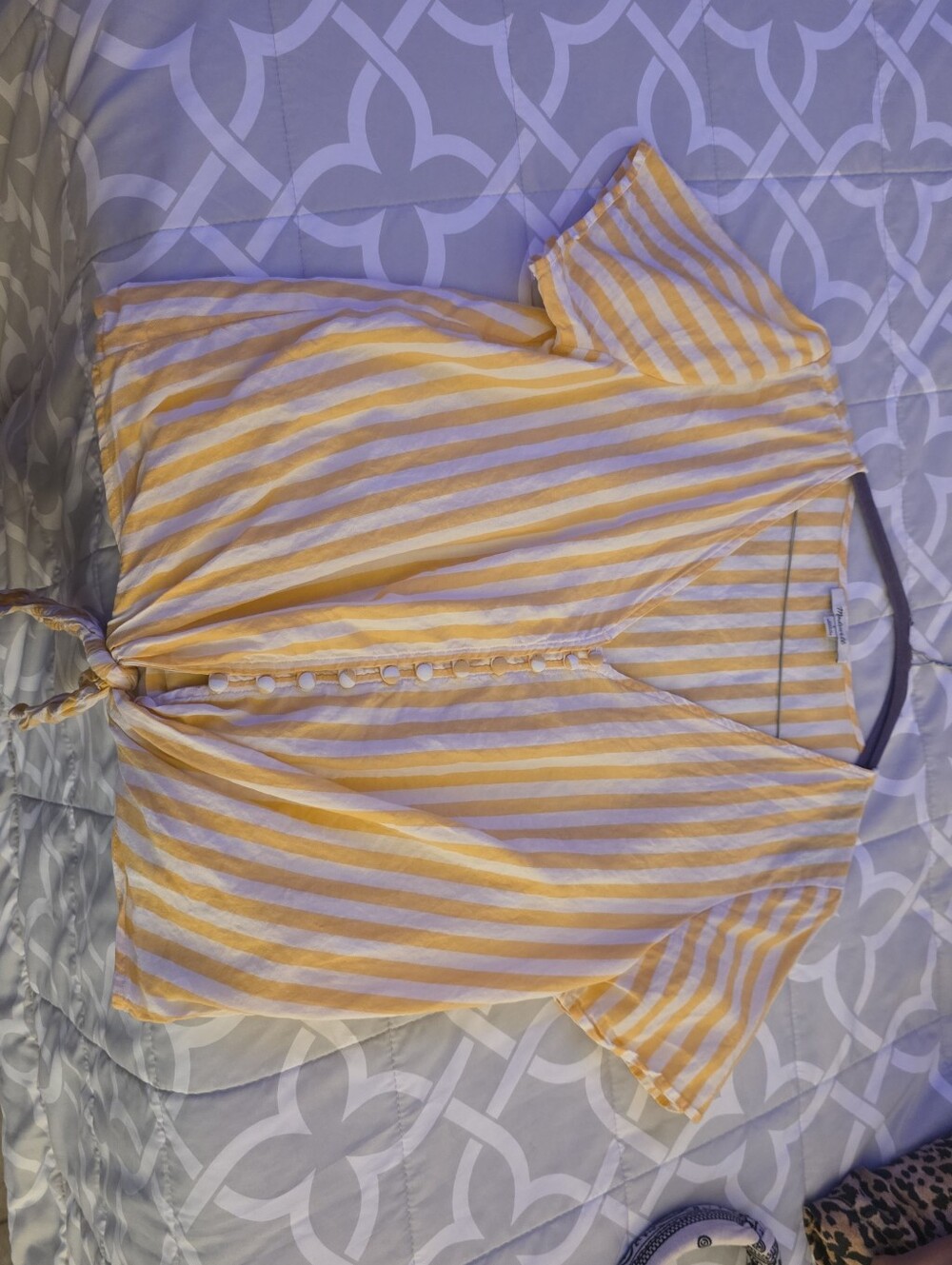 Madewell Yellow and White Striped Tie-Front Short Sleeve Tee